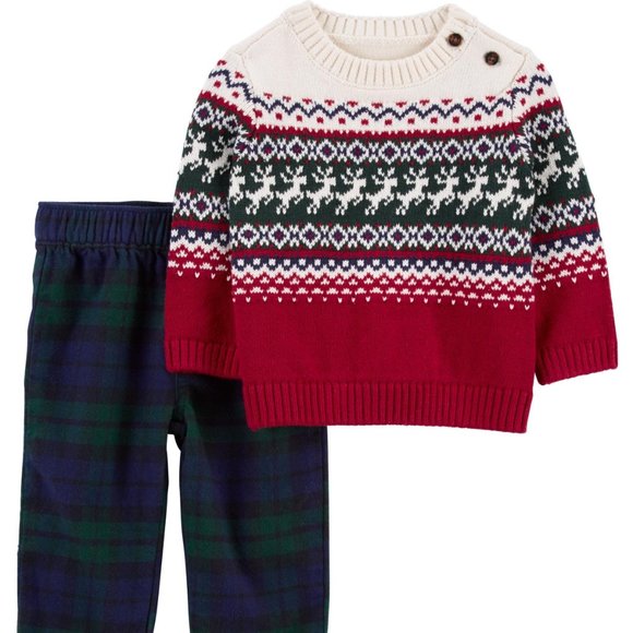 Carter's Baby Boys Holiday Sweater and Twill Flannel Pant Set, 3 months - Picture 1 of 3